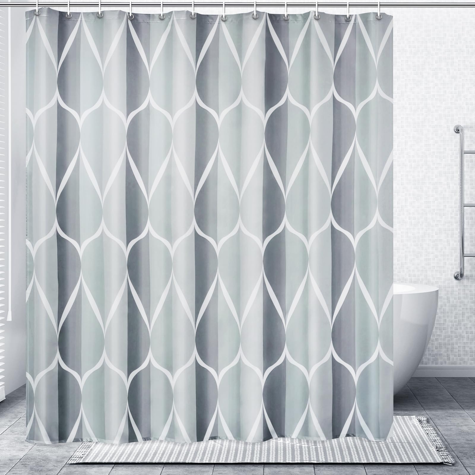 Gelbchu Grey Geometric Fabric Shower Curtain – Waterproof Polyester, 72x72
