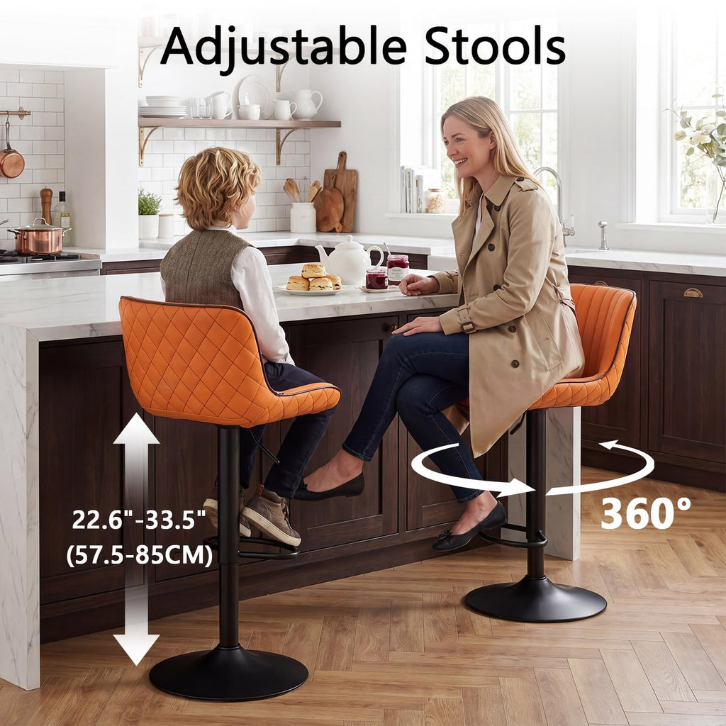 YOUNUOKE Orange Bar Stools Set of 2 Modern Counter Height Barstool - image 3
