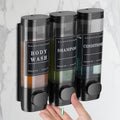 DEECOZY 3-Chamber Shower Soap Dispenser | No-Drill Wall-Mounted ABS Black