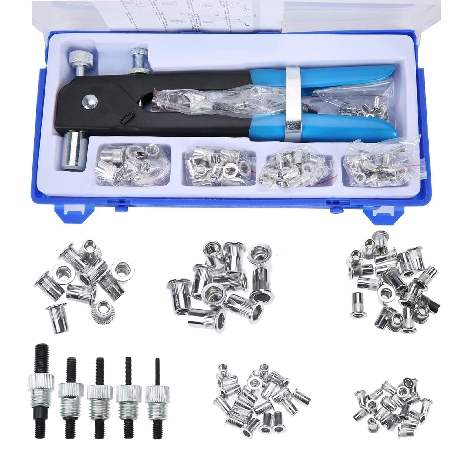 BOOMSTART 86pcs Heavy Duty Rivet Nut Tool Kit | Hand Riveter Gun Set