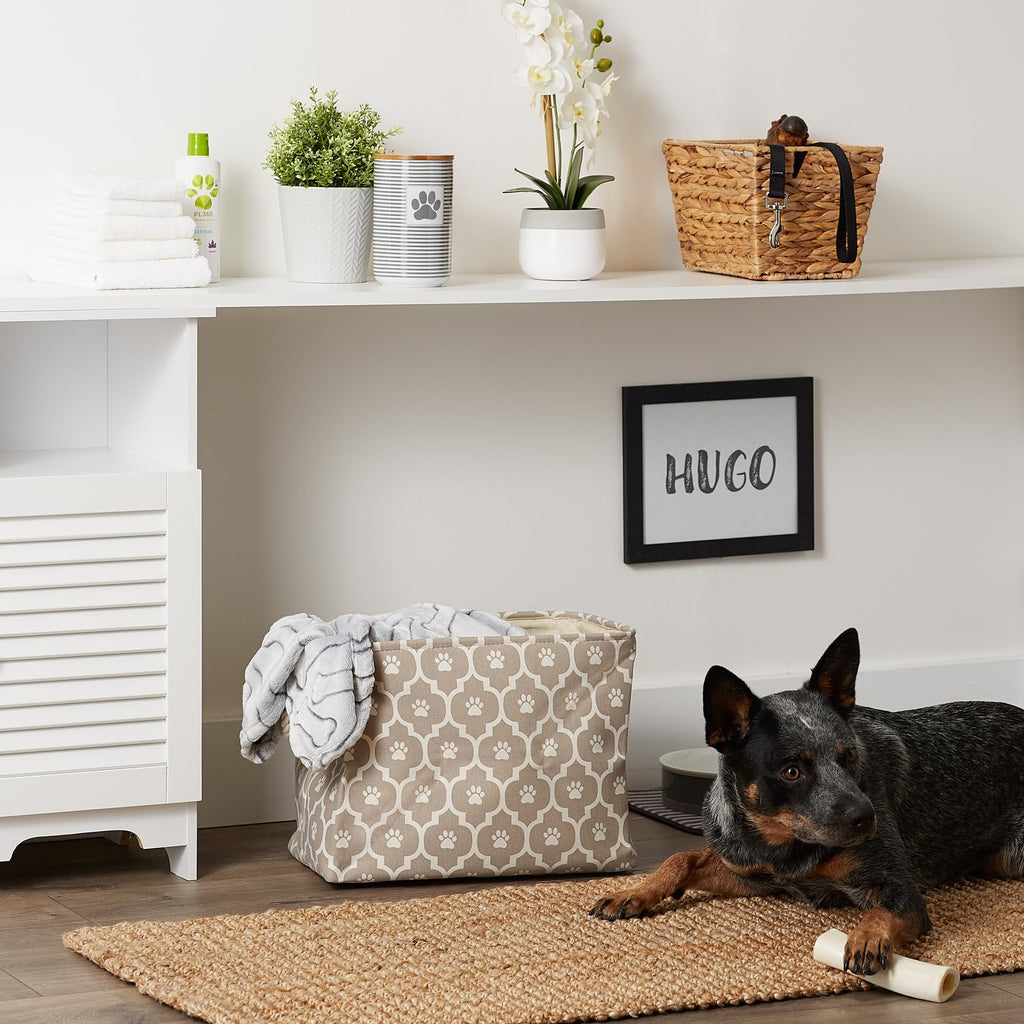 Bone Dry Lattice Paw Print, Cotton, Stone, Medium Rectangle - image 5