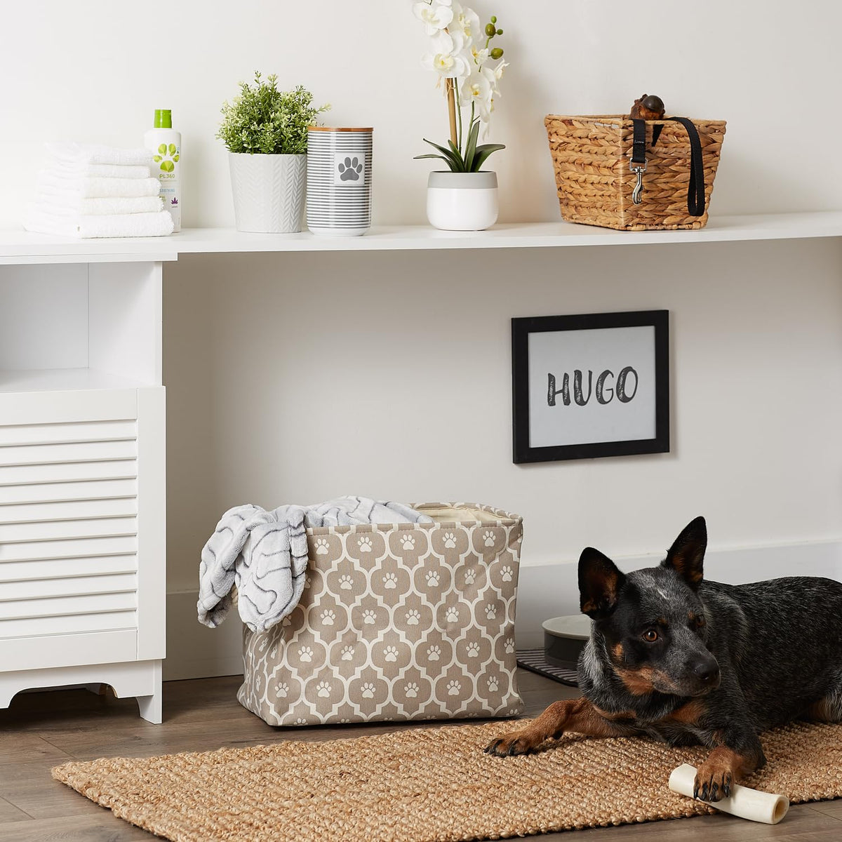 Bone Dry Lattice Paw Print, Cotton, Stone, Medium Rectangle - image 5