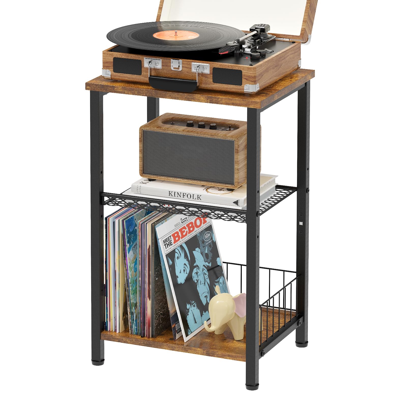 iDavosic.ly 3-Tier Industrial Side Table – Rustic Narrow Nightstand