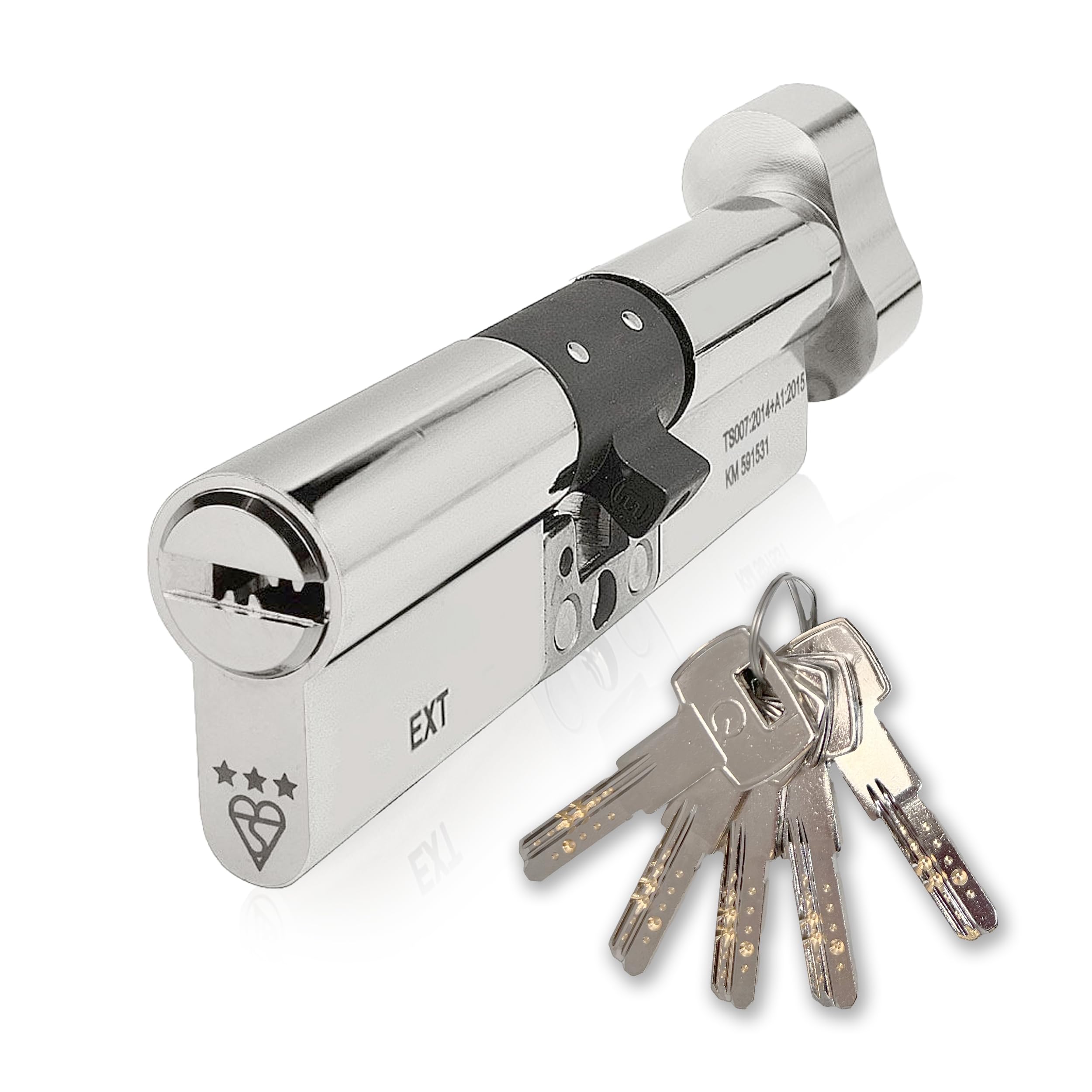 IRONWORX Spectre 3 Star Euro Cylinder Lock - 70mm Nickel Thumb Turn
