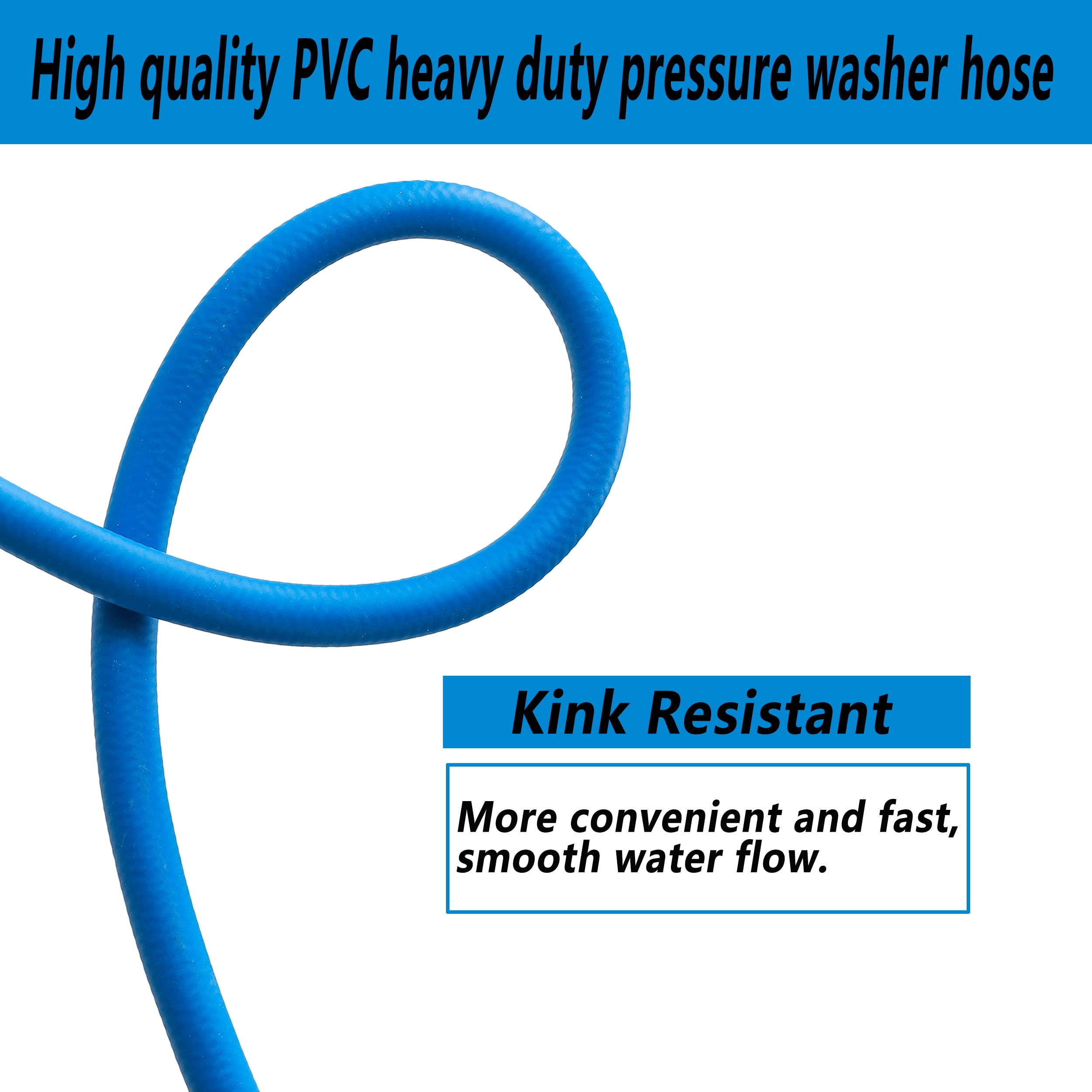 FIXFANS 50 FT Pressure Washer Hose | 3600 PSI Kink Resistant M22 Extension