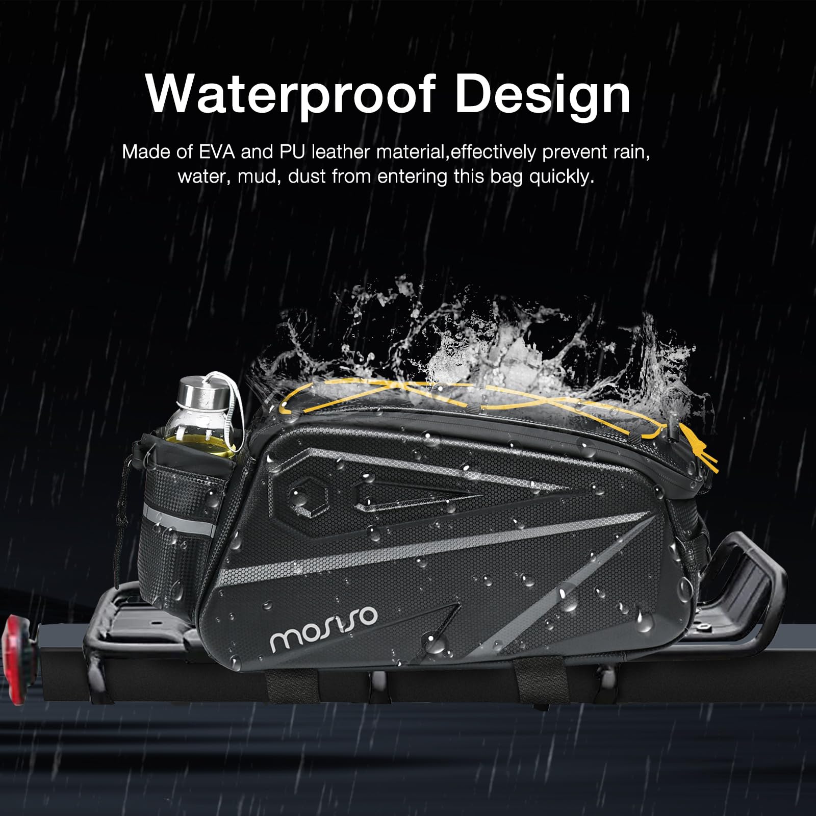 MOSISO 14L Waterproof Bike Rack Bag – EVA Rear Seat Trunk Pannier, Black