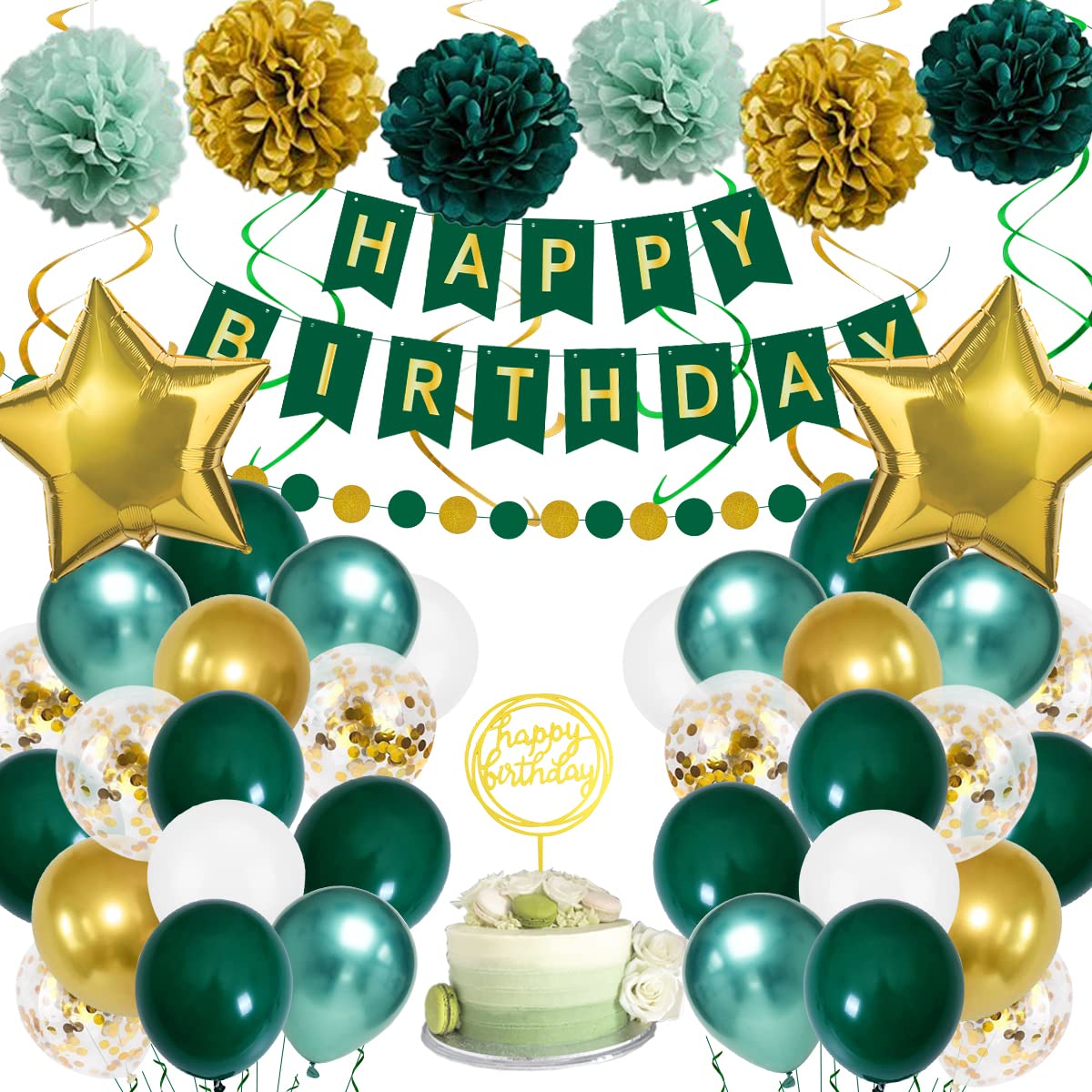 Jolof Store Green and Gold Birthday Party Decorations Kit - 55 Piece Set