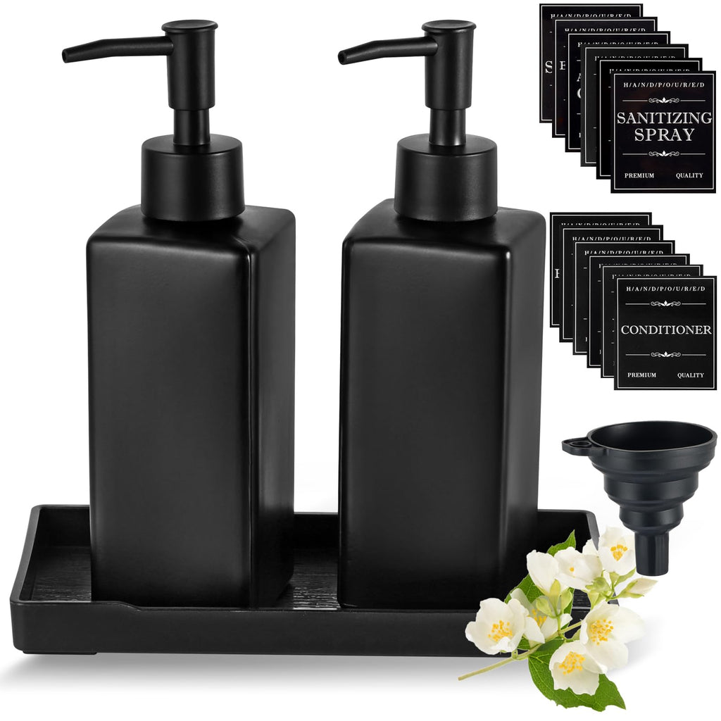 MirraSwit Black Glass Soap Dispenser with Tray, 350ML Square - image 1