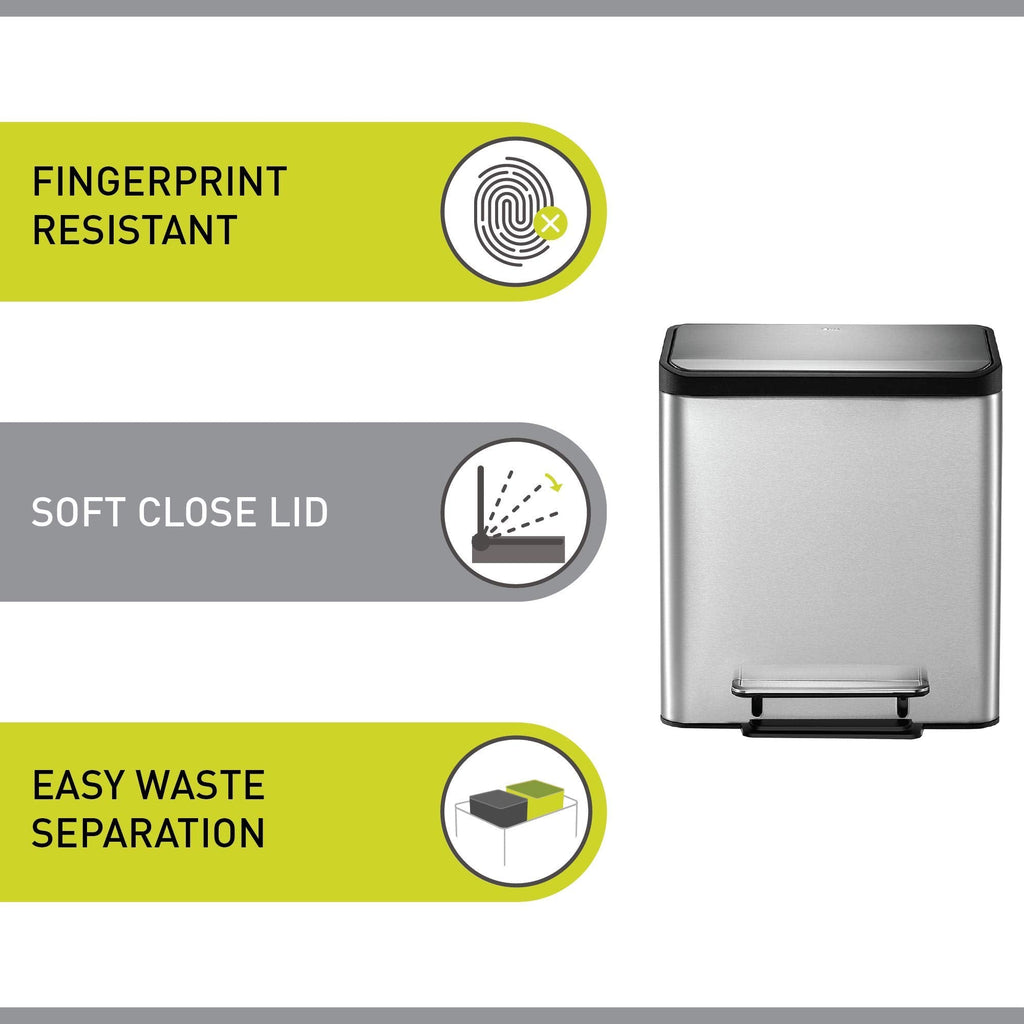 EKO Ecocasa 30L Recycling Bin – Stainless Steel Dual Pedal Kitchen Bin