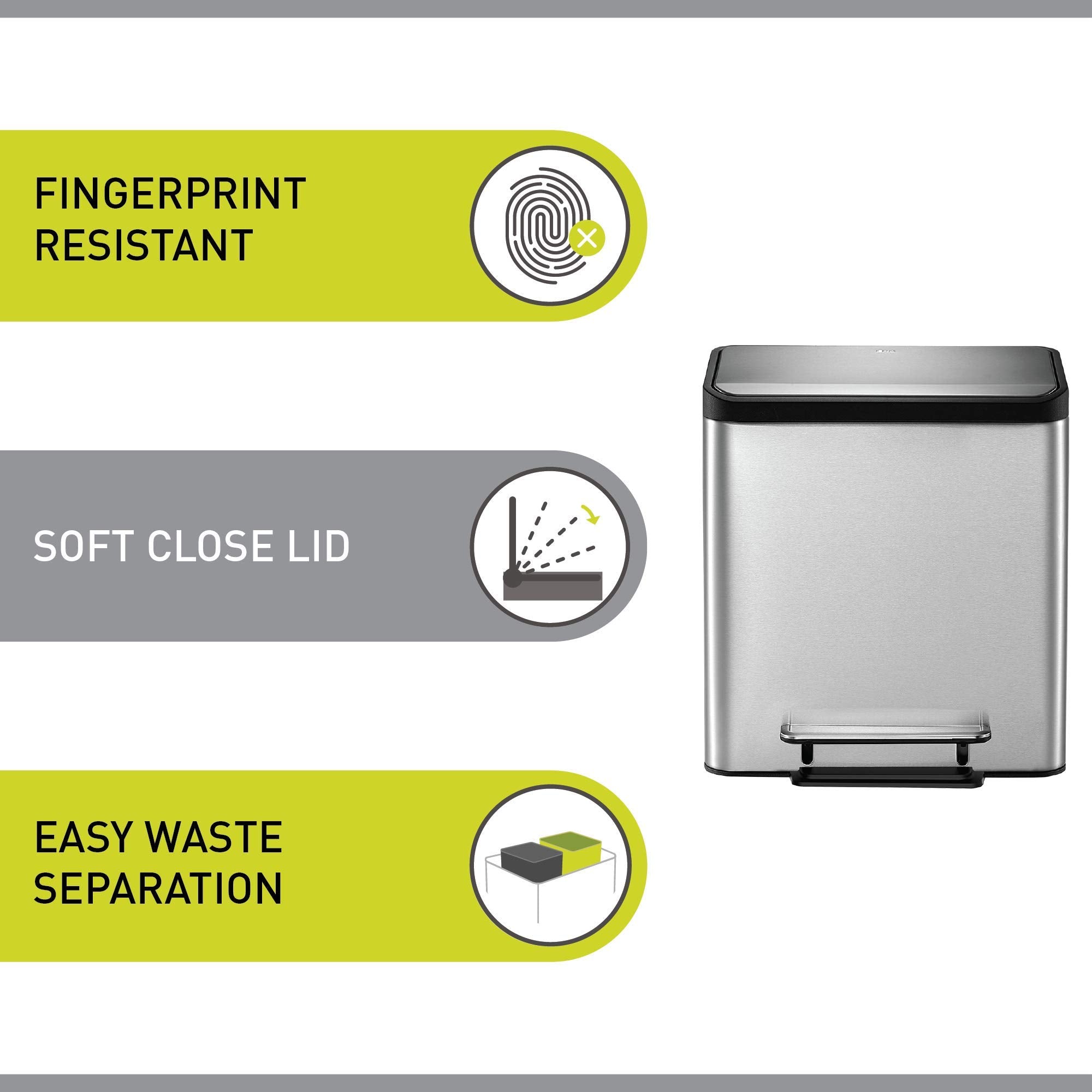 EKO Ecocasa 30L Recycling Bin – Stainless Steel Dual Pedal Kitchen Bin