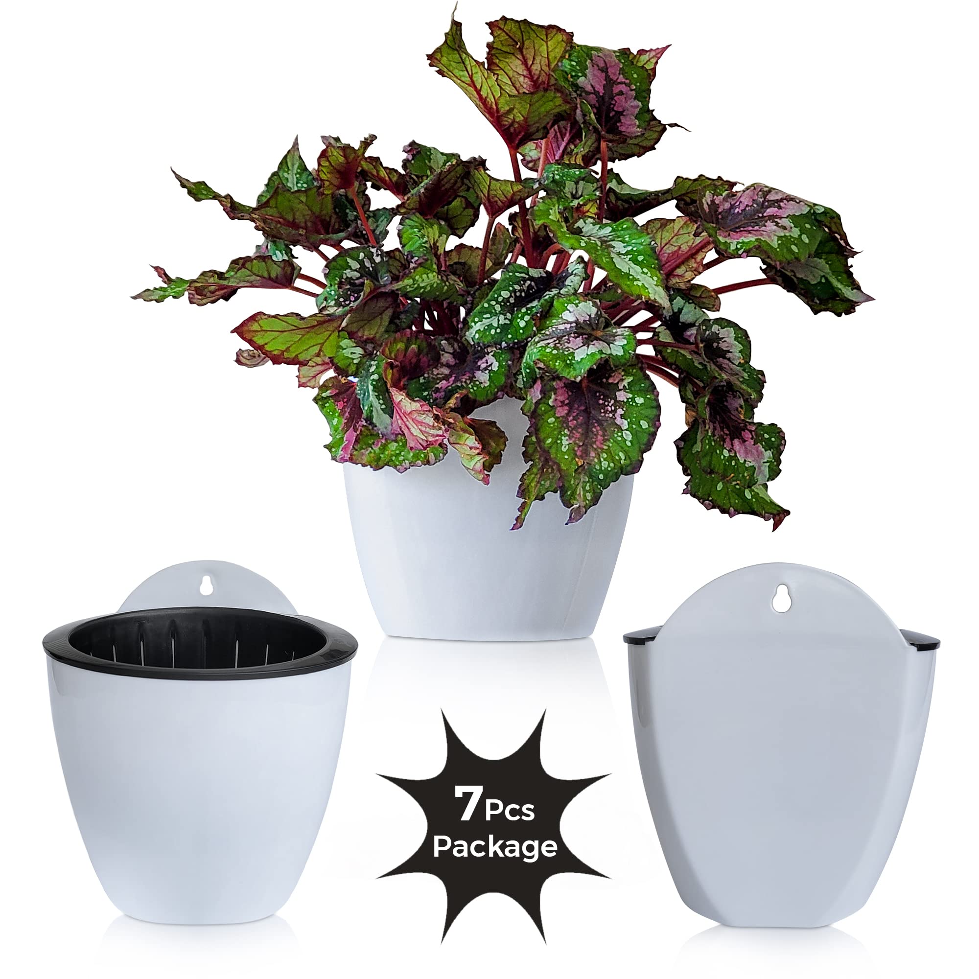 ShoppeWatch 7-Pack Self Watering Wall Planters - 5 Inch Hanging Pots