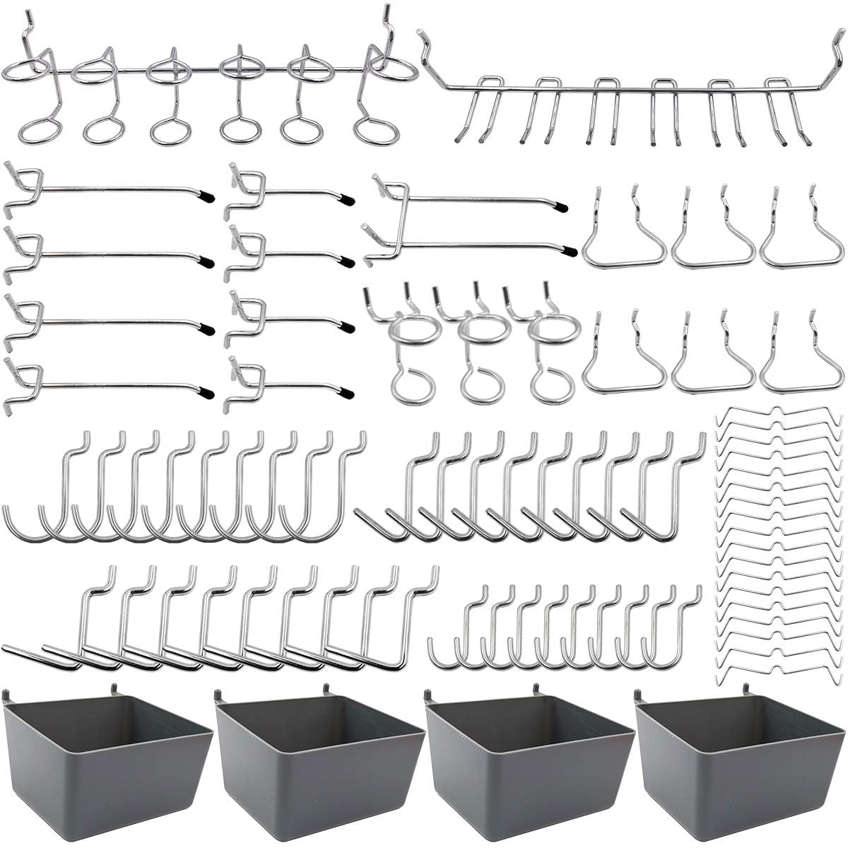 FRIMOONY 80-Piece Pegboard Hooks Assortment with Bins and Peg Locks