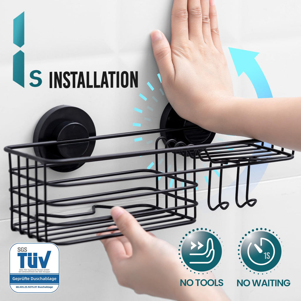 TAILI Suction Shower Caddy Stainless Steel Rustproof Suction Cup, Black - image 2