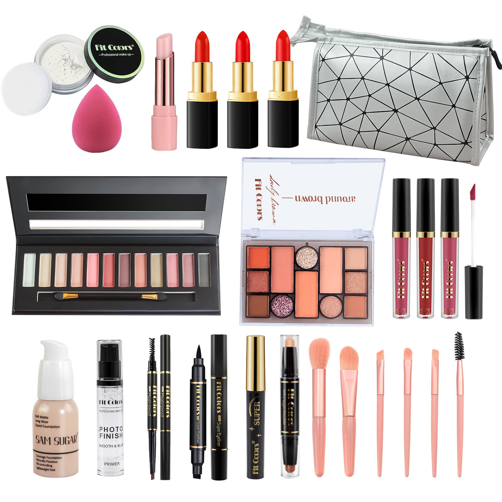 Proamate All-in-One Makeup Starter Kit with Travel Bag - 11 Piece Set