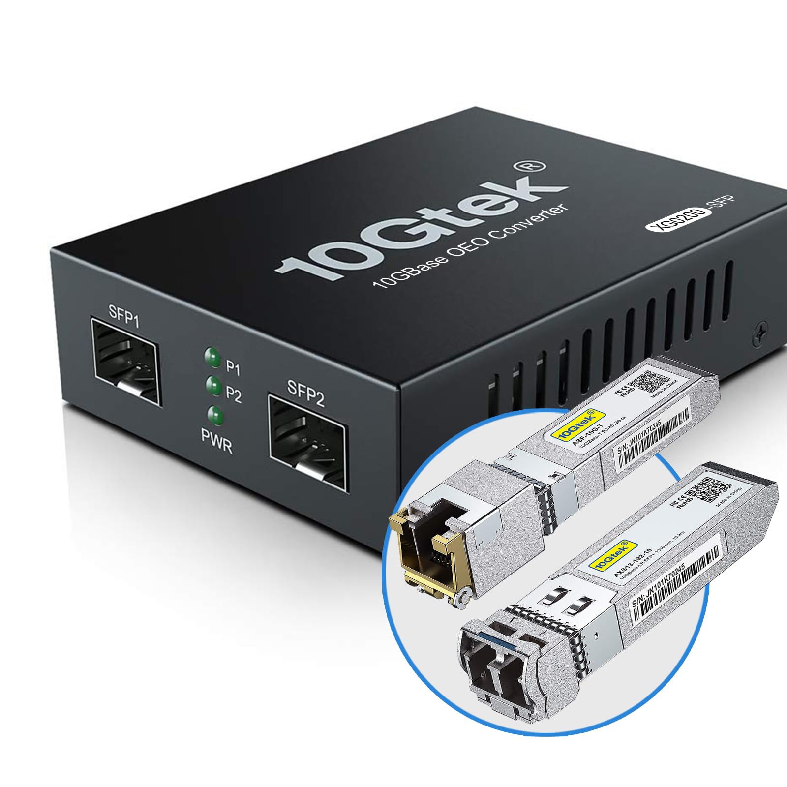 10Gtek SFP+ Media Converter | 10GBase-T to 10km SMF LR Module Kit