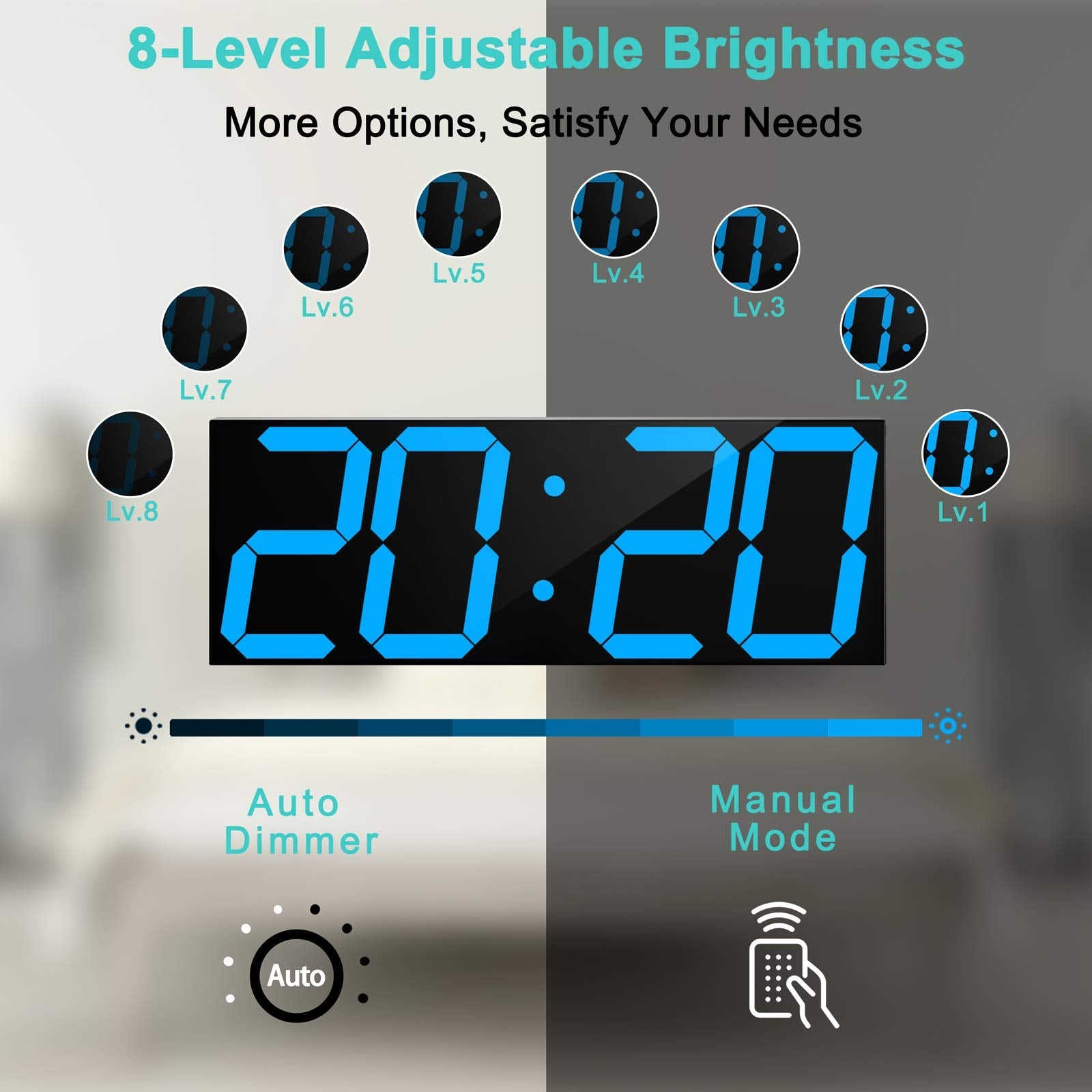 CHKOSDA 18" Large Digital LED Wall Clock with Countdown Timer – Ice Blue