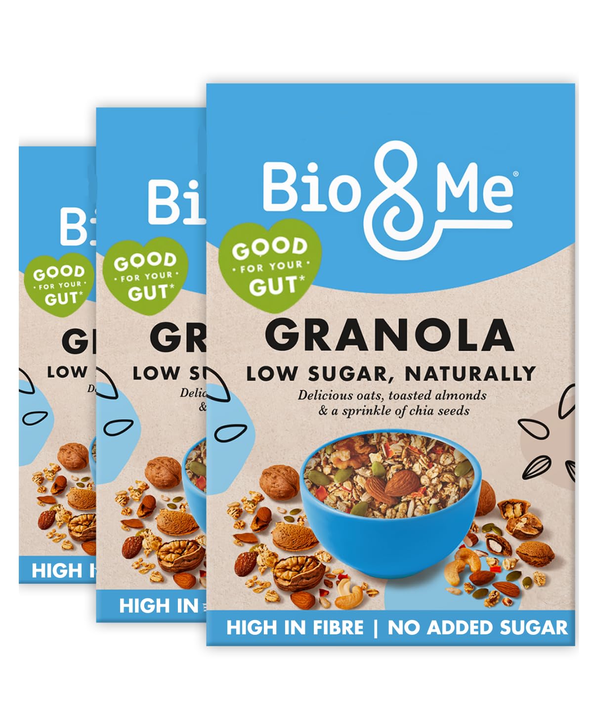 Bio&Me Low Sugar Vegan Granola – High Fibre Gut-Loving Cereal (3 x 360g)