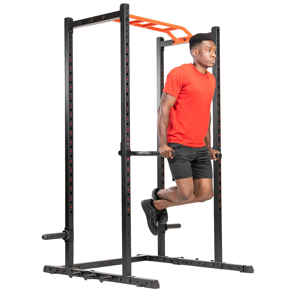 Sunny Health & Fitness Power Rack Dip Bar Attachment - Heavy Duty Steel