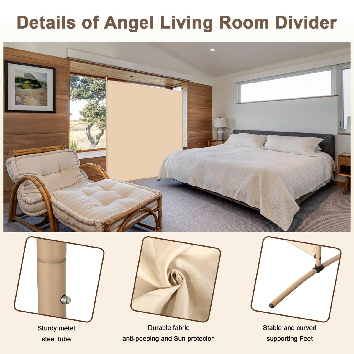 Angel Living 1 Panel Room Divider, Light Beige - image 4