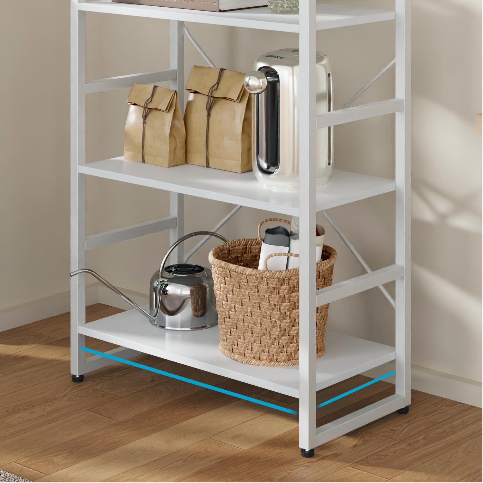 TREETALK 5-Tier Industrial Bookshelf | Standing Storage Rack - White
