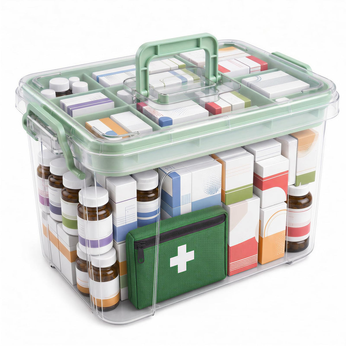 Stidyzo Medicine Storage Box, Large Storage Boxes with Lid, Green - image 1
