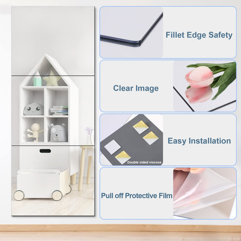 4-Pack Acrylic Adhesive Mirror Tiles - 50x60cm, 2mm Thick
