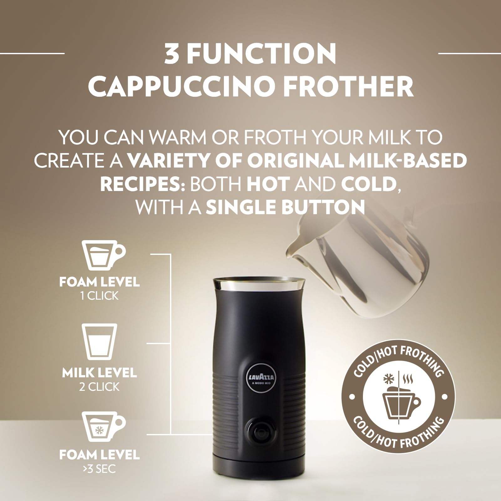Lavazza MilkEasy Frother – Electric Milk Steamer & Cappuccino Maker, Black