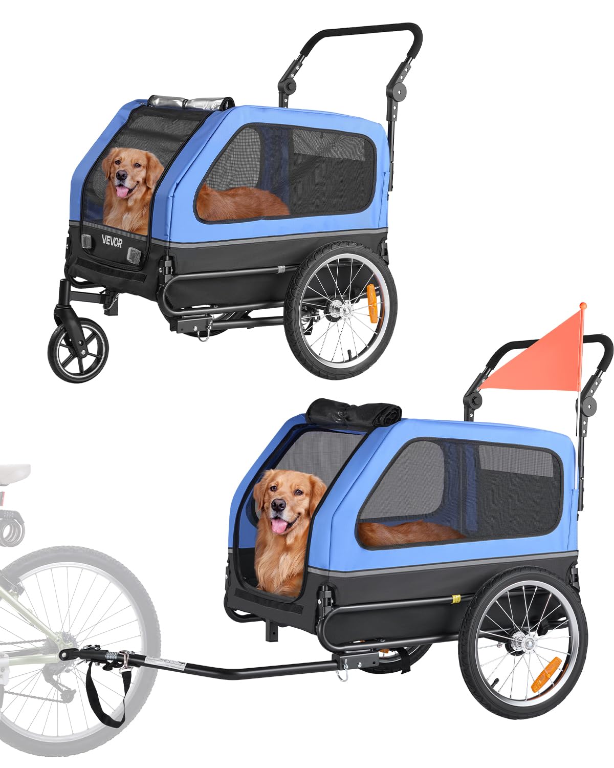 VEVOR 2-in-1 Dog Bike Trailer & Pet Stroller | Folding 88 lbs Capacity
