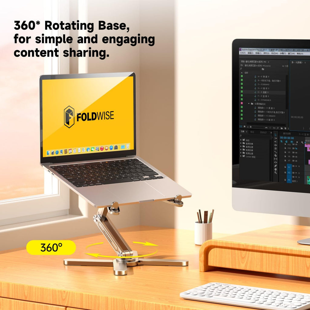 FoldWise X Aluminum Laptop Stand | 360° Rotating & Adjustable Riser