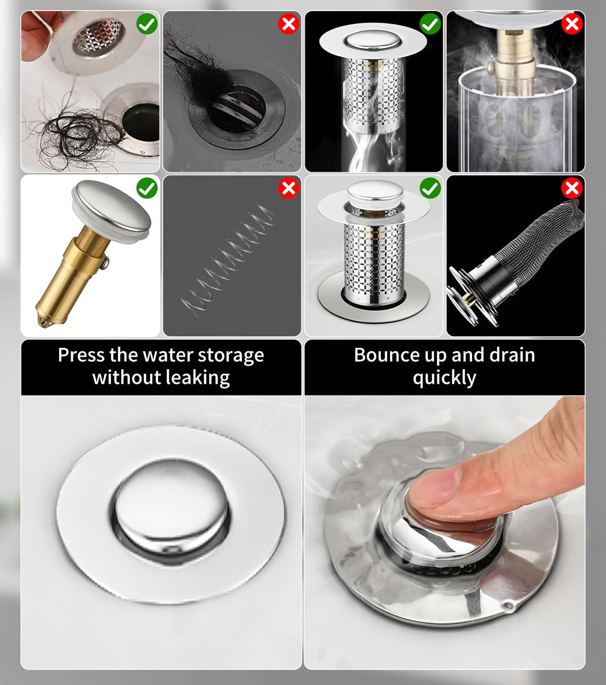 Pack of 2 Stainless Steel Pop Up Drain Strainer, Sink Plug, Sink Plug, Drain Strainer