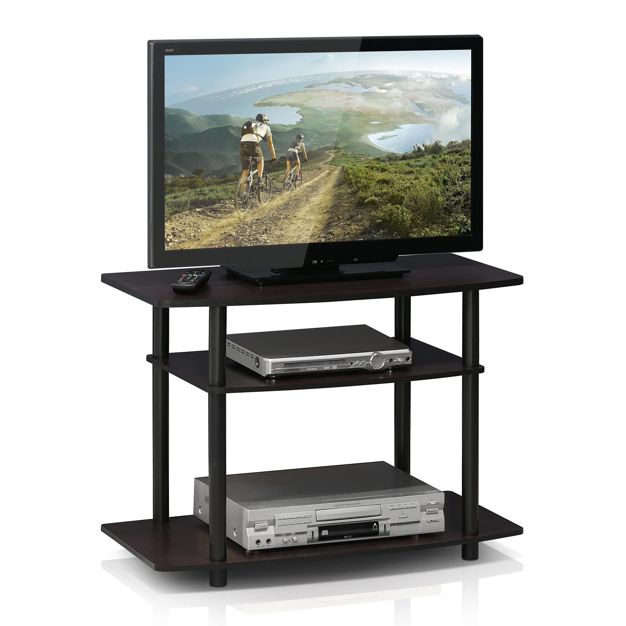 Furinno Turn-N-Tube 3-Tier TV Stand for 32 Inch TV – Dark Walnut