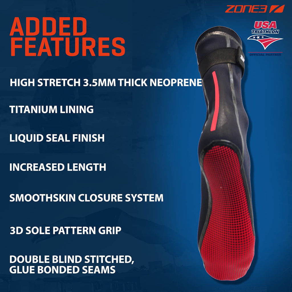 ZONE3 Heat-Tech 3.5mm Neoprene Swim Socks | Thermal Wetsuit Booties