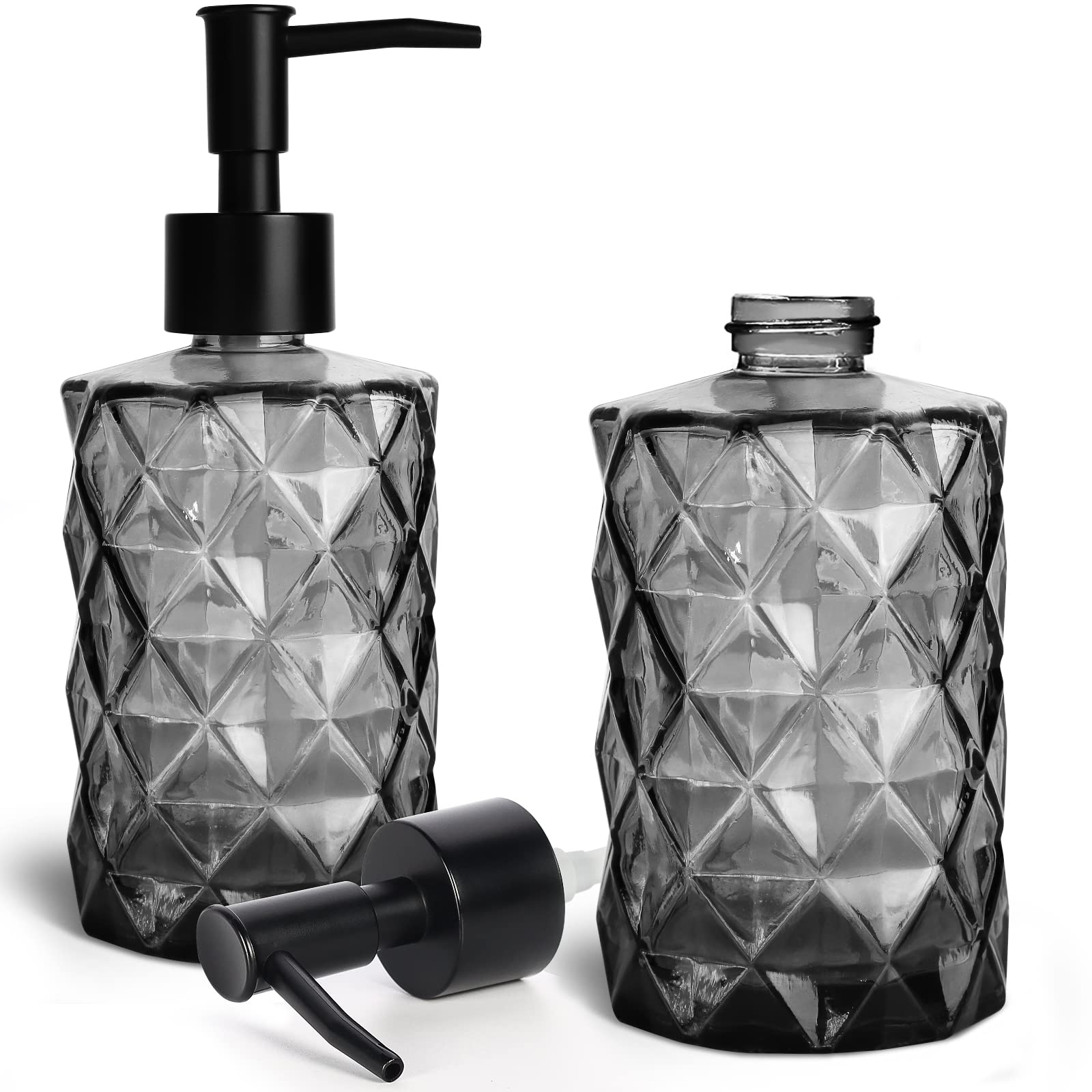 Jolof Store 2-Pack Black Glass Soap Dispensers | 12oz Refillable Pump Bottles