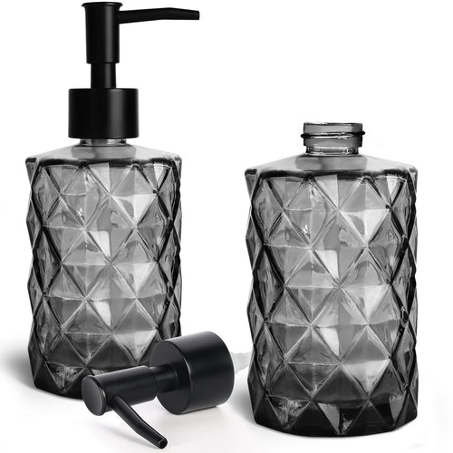 Jolof Store 2-Pack Black Glass Soap Dispensers | 12oz Refillable Pump Bottles