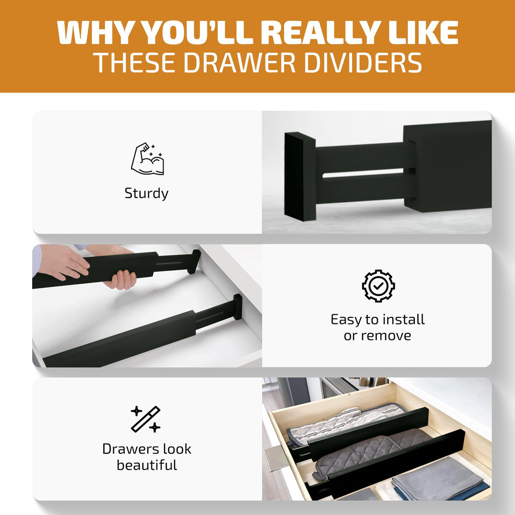 4 Pack Drawer Dividers Bamboo 2.6" High, 16-22" Adjustable Drawer Organizers for Clothes - image 4