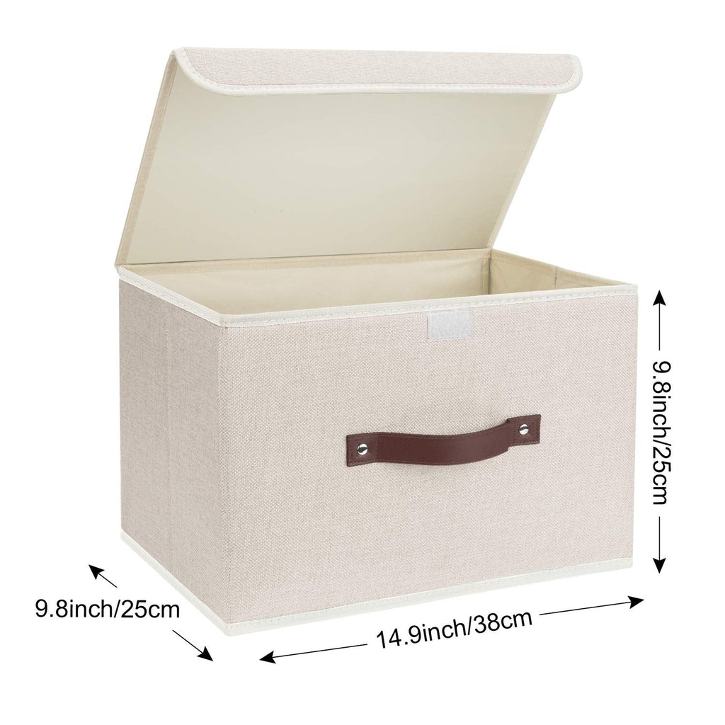 TYEERS Collapsible Storage Box with Lid, Fabric Storage Box for Clothes, Wardrobe Storage, 38x25x25 cm, Set of 3, Beige - image 2