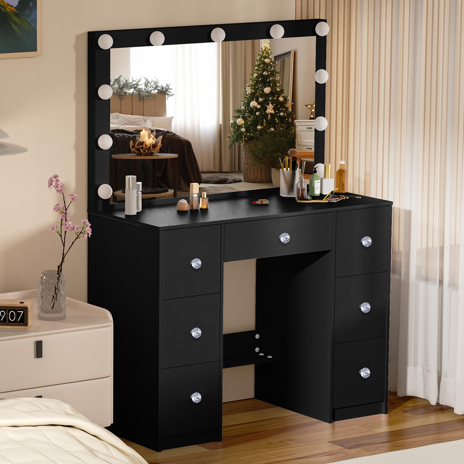 Guanglai Makeup Vanity with Lighted Mirror – 7 Drawers Dressing Table