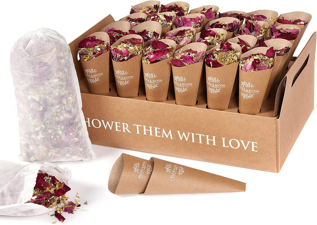 Flora & Bloom Biodegradable Wedding Confetti Kit - 24 Pre-Built Cones