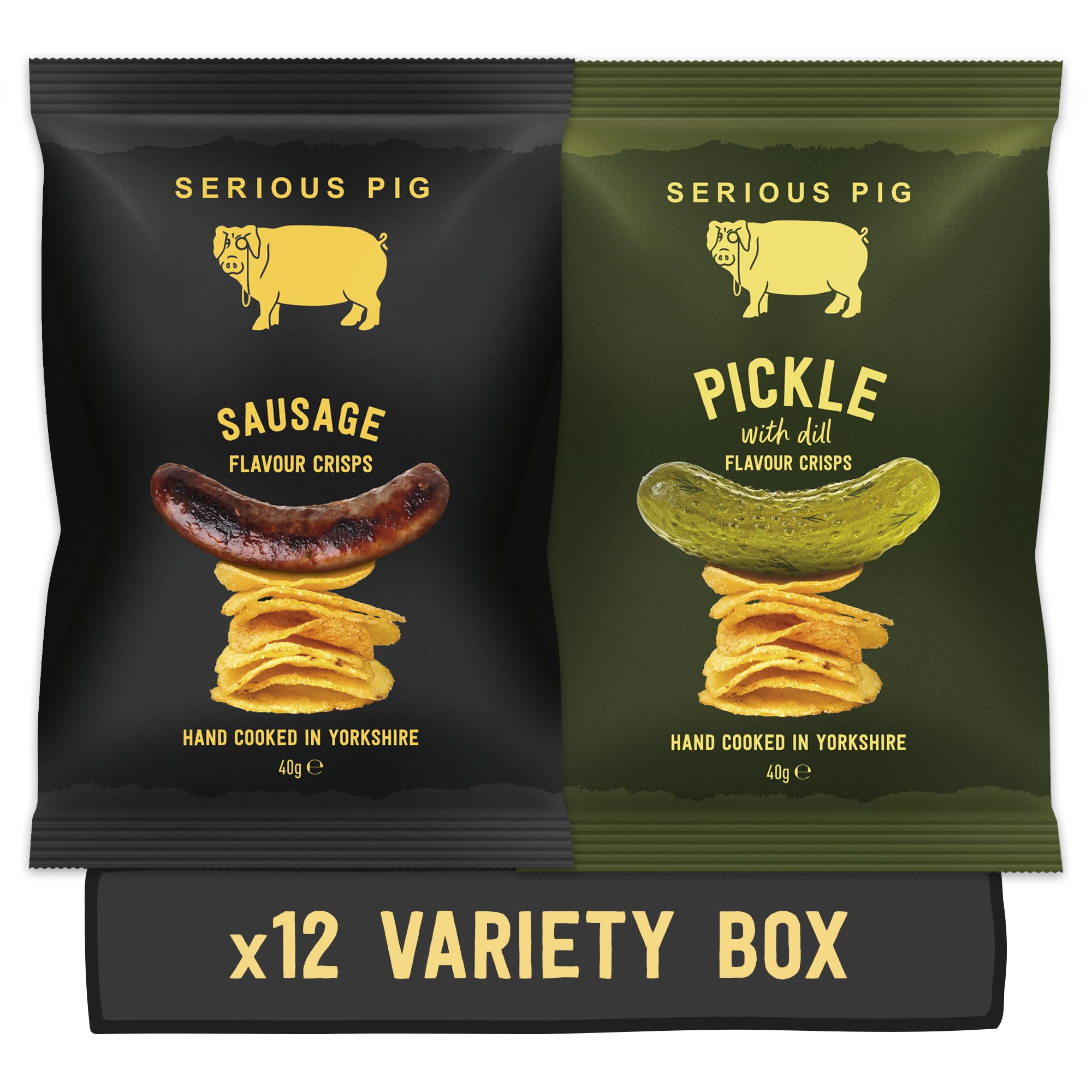 Serious Pig Yorkshire Potato Crisps Variety Pack – Sausage & Pickle (12 Pack)