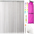 BCMRUN 11 Pairs Stainless Steel Single Pointed Knitting Needles Set
