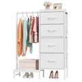 OYRREU 4-Drawer Tall Chest of Drawers – White Fabric Dresser with Rail