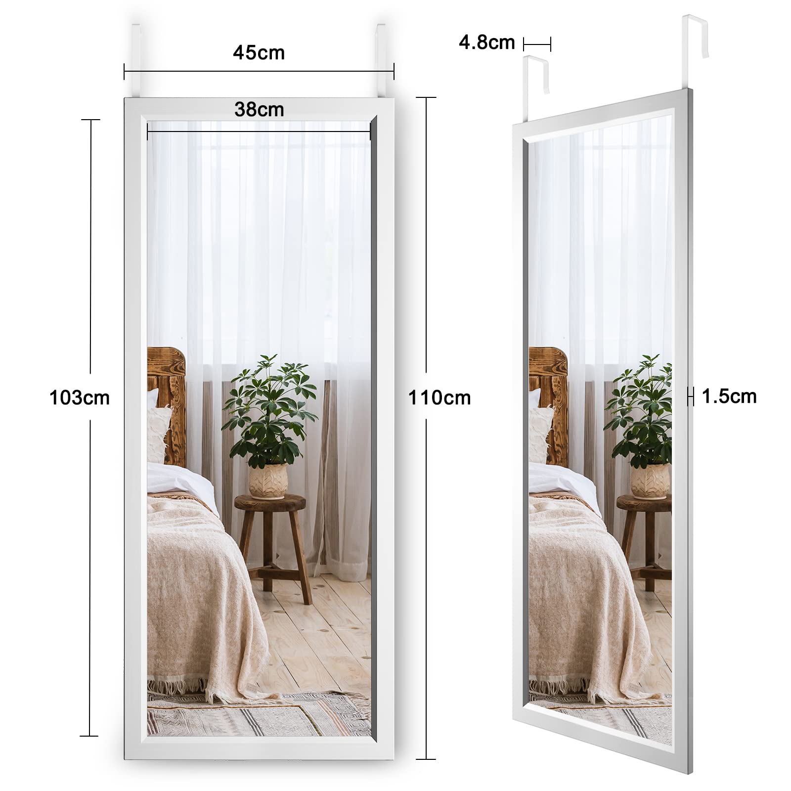 Dripex Full Length Over Door Mirror – 110x45cm Toughened Glass Silver