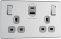 BG Electrical Double Switched Socket | 22W USB A+C | Brushed Steel