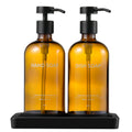Janxin 2-Piece Glass Soap Dispenser Set with Ceramic Tray - Brown/Black