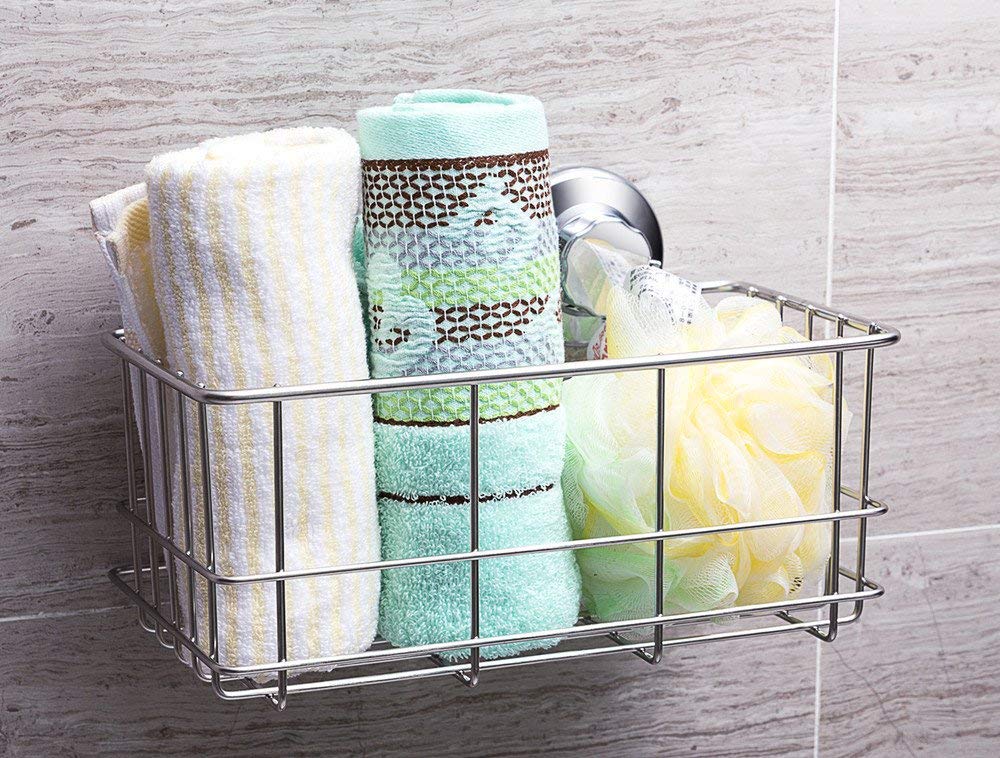 SANNO Suction Cup Shower Caddy – Rustproof Stainless Steel Basket, 2-Pack