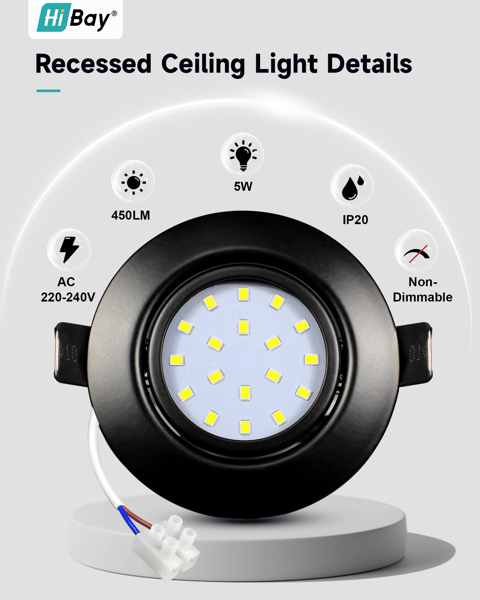 HiBay 8-Pack Ultra Slim LED Recessed Spotlights | Matte Black 5W Tilt Downlight