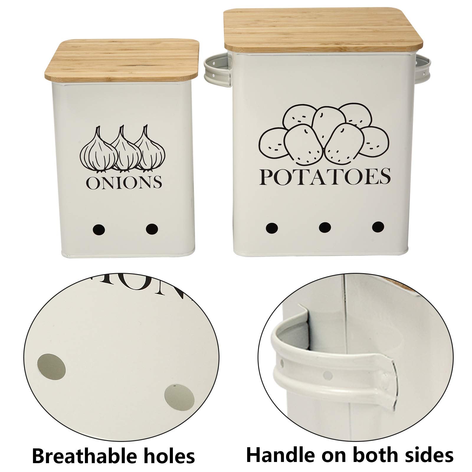 Xbopetda Potato and Onion Storage Tins – 2pc Metal Pantry Organiser