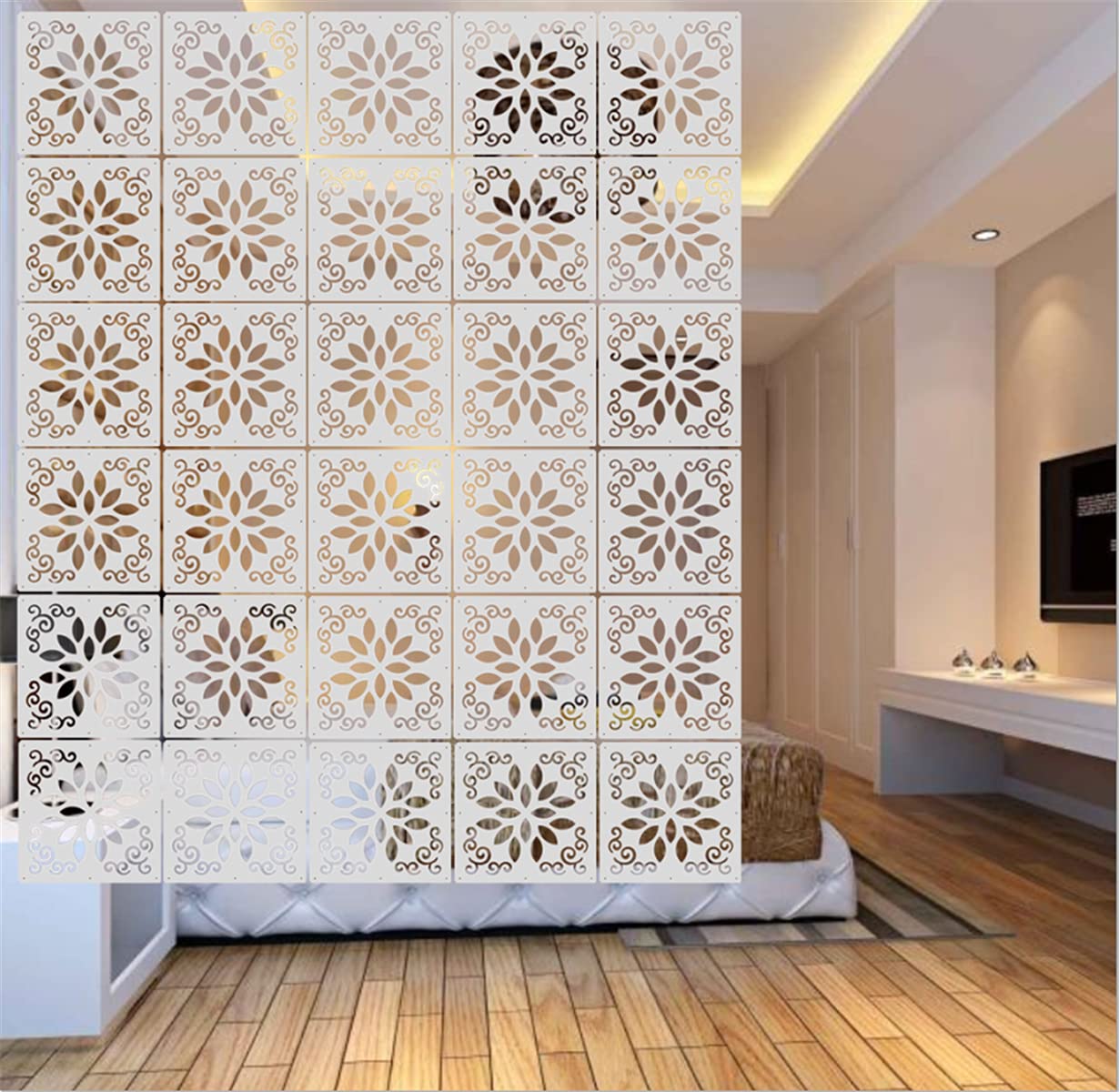 BMIDRUT 12-Piece Hanging Room Divider – White Wood-Plastic DIY Screen Panels