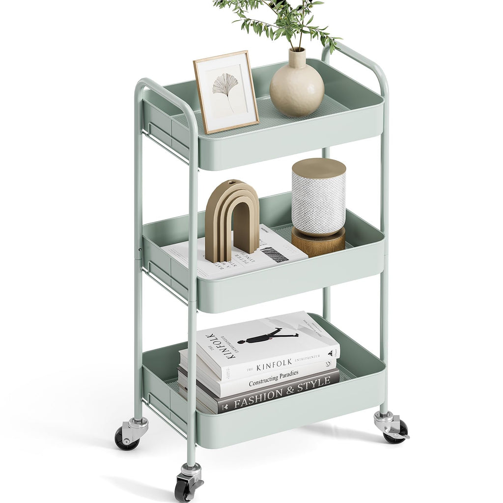 KINGRACK 3-Tier Metal Rolling Utility Cart – Heavy Duty Storage Trolley