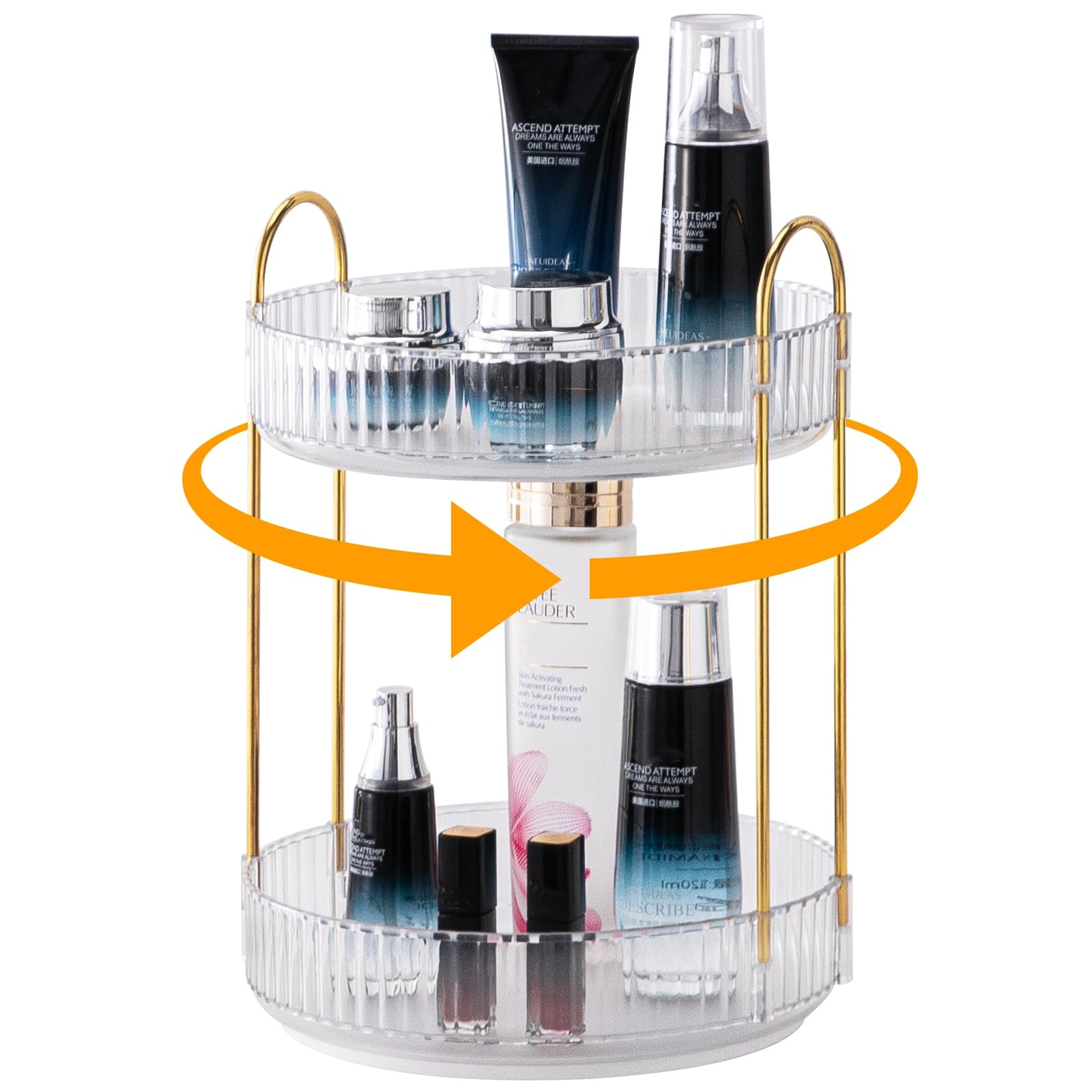 360° Rotating Makeup Organiser – 2-Tier Clear Skincare Stand